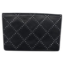 Salvatore Ferragamo Clutch Bag Leather Navy White gold Auth bs31766-2