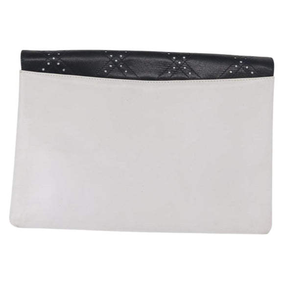 Salvatore Ferragamo Clutch Bag Leather Navy White gold Auth bs31766