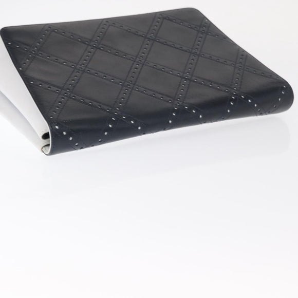 Salvatore Ferragamo Clutch Bag Leather Navy White gold Auth bs31766