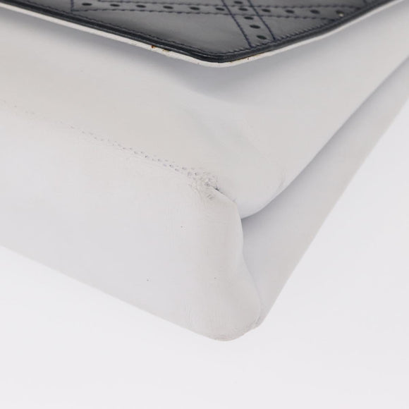 Salvatore Ferragamo Clutch Bag Leather Navy White gold Auth bs31766