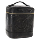 CHANEL Vanity Pouch Enamel Black Gold CC Auth bs31792-1