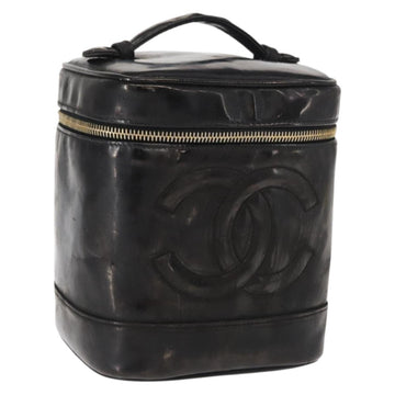 CHANEL Vanity Pouch Enamel Black Gold CC Auth bs31792