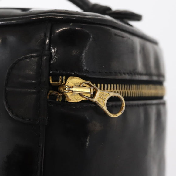 CHANEL Vanity Pouch Enamel Black Gold CC Auth bs31792