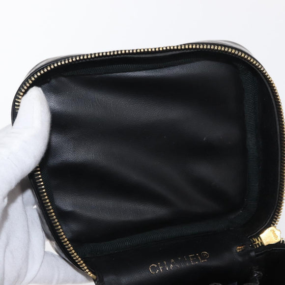 CHANEL Vanity Pouch Enamel Black Gold CC Auth bs31792
