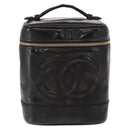 CHANEL Vanity Pouch Enamel Black Gold CC Auth bs31792-13
