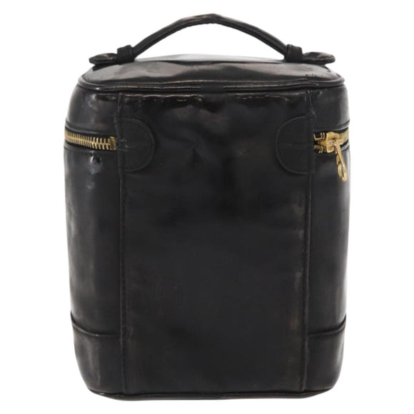 CHANEL Vanity Pouch Enamel Black Gold CC Auth bs31792