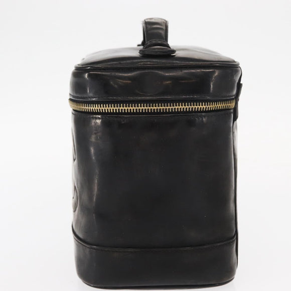 CHANEL Vanity Pouch Enamel Black Gold CC Auth bs31792