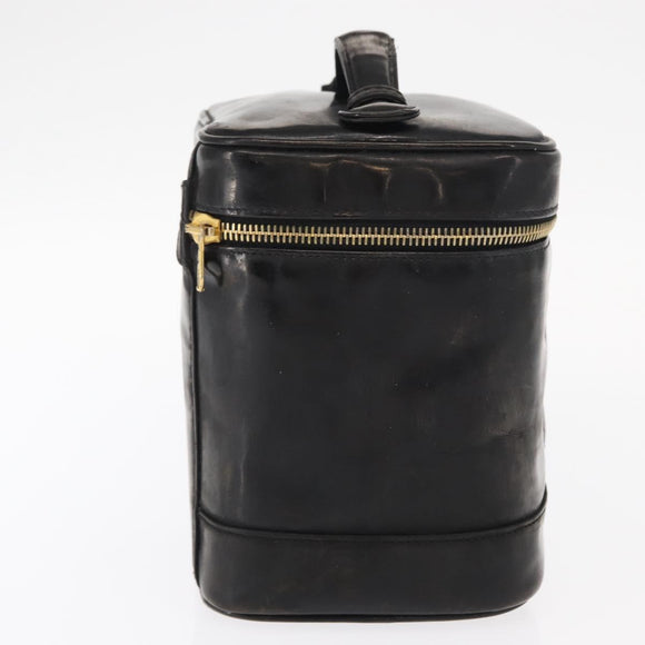CHANEL Vanity Pouch Enamel Black Gold CC Auth bs31792