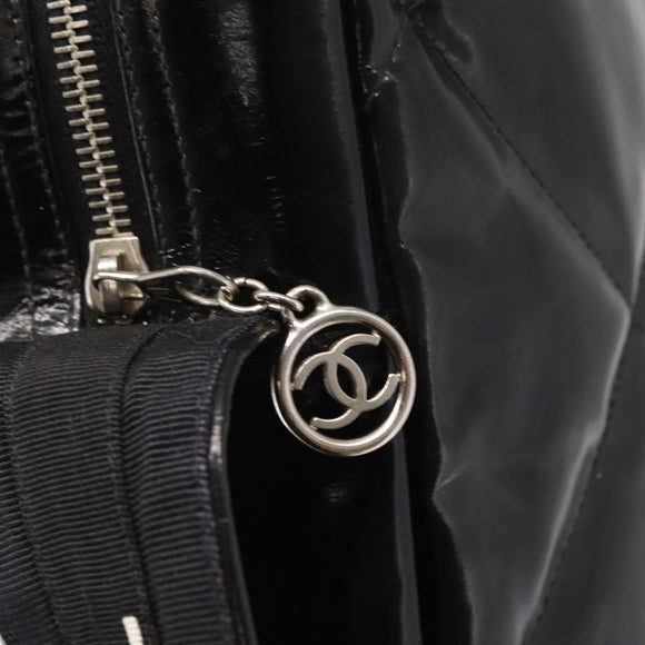CHANEL Matelasse Shoulder Bag Enamel Black Silver CC Auth bs31793