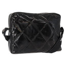 CHANEL Matelasse Shoulder Bag Enamel Black Silver CC Auth bs31793-1