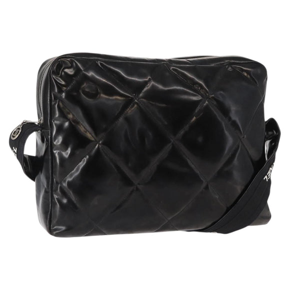 CHANEL Matelasse Shoulder Bag Enamel Black Silver CC Auth bs31793