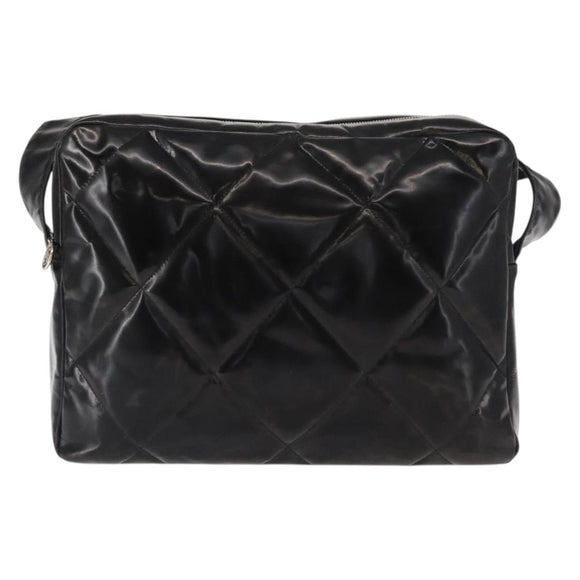 CHANEL Matelasse Shoulder Bag Enamel Black Silver CC Auth bs31793