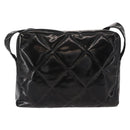CHANEL Matelasse Shoulder Bag Enamel Black Silver CC Auth bs31793-2