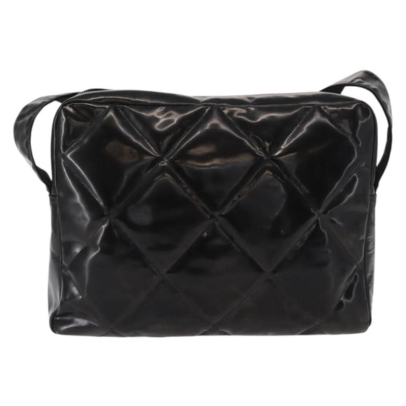 CHANEL Matelasse Shoulder Bag Enamel Black Silver CC Auth bs31793
