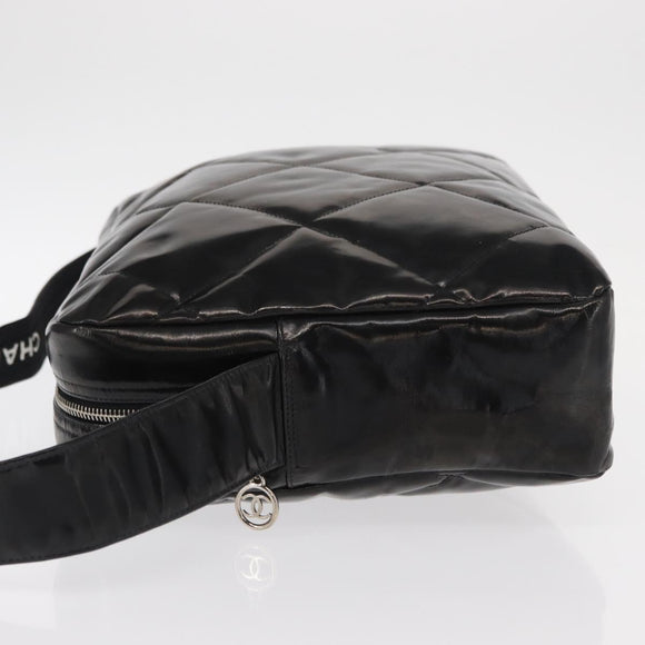 CHANEL Matelasse Shoulder Bag Enamel Black Silver CC Auth bs31793