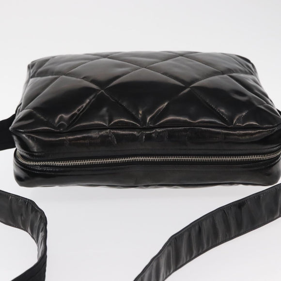 CHANEL Matelasse Shoulder Bag Enamel Black Silver CC Auth bs31793