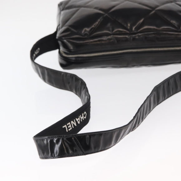CHANEL Matelasse Shoulder Bag Enamel Black Silver CC Auth bs31793