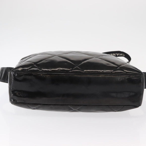 CHANEL Matelasse Shoulder Bag Enamel Black Silver CC Auth bs31793