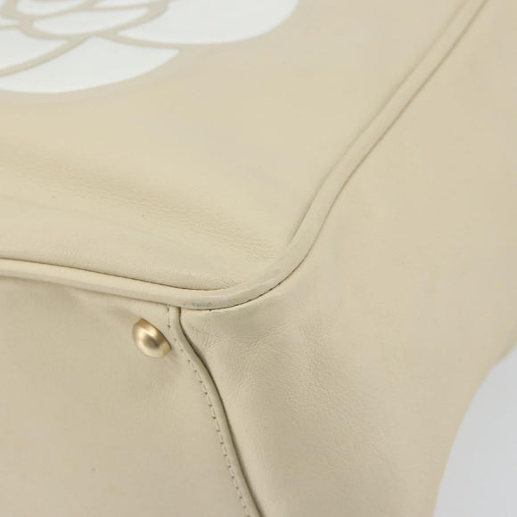 CHANEL Camelia Tote Bag Leather Beige Gold CC Auth bs31794
