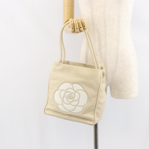 CHANEL Camelia Tote Bag Leather Beige Gold CC Auth bs31794