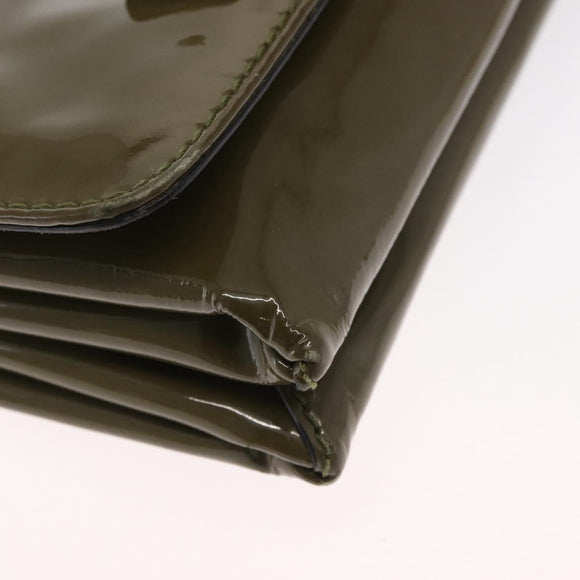 VALENTINO Studs Chain Shoulder Bag Enamel Khaki Gold Auth bs31799