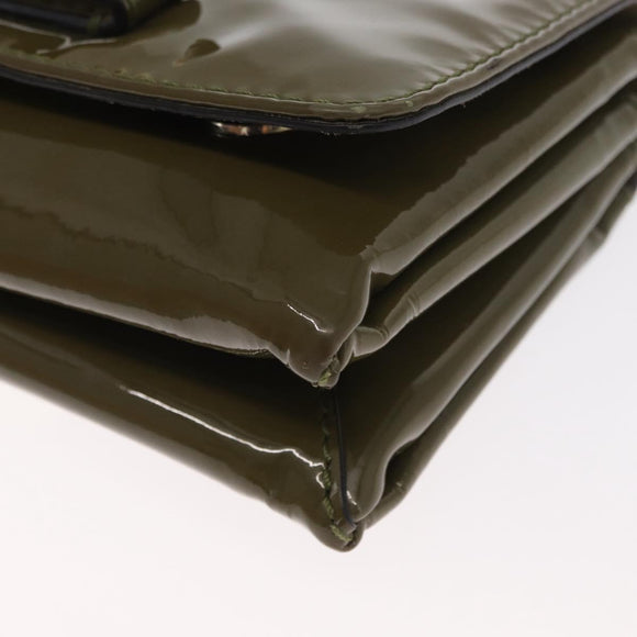 VALENTINO Studs Chain Shoulder Bag Enamel Khaki Gold Auth bs31799