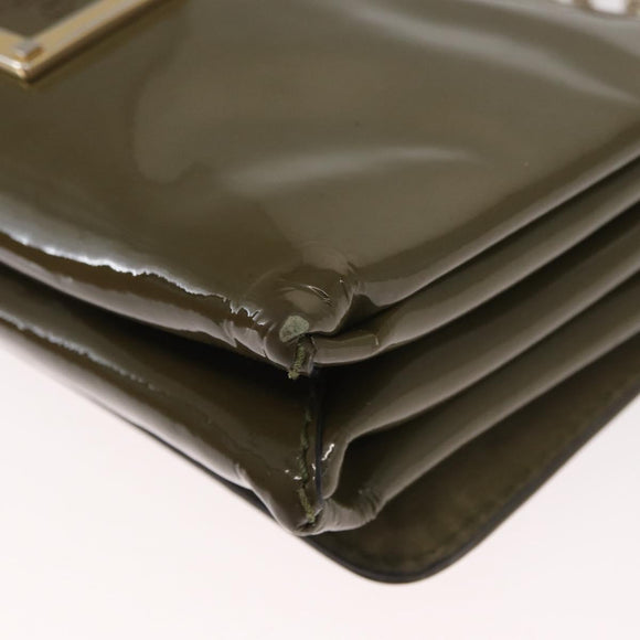 VALENTINO Studs Chain Shoulder Bag Enamel Khaki Gold Auth bs31799