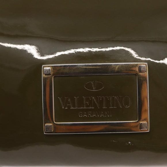 VALENTINO Studs Chain Shoulder Bag Enamel Khaki Gold Auth bs31799