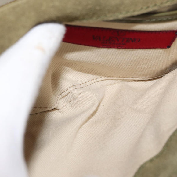 VALENTINO Studs Chain Shoulder Bag Enamel Khaki Gold Auth bs31799