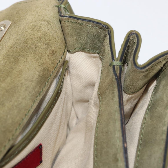 VALENTINO Studs Chain Shoulder Bag Enamel Khaki Gold Auth bs31799