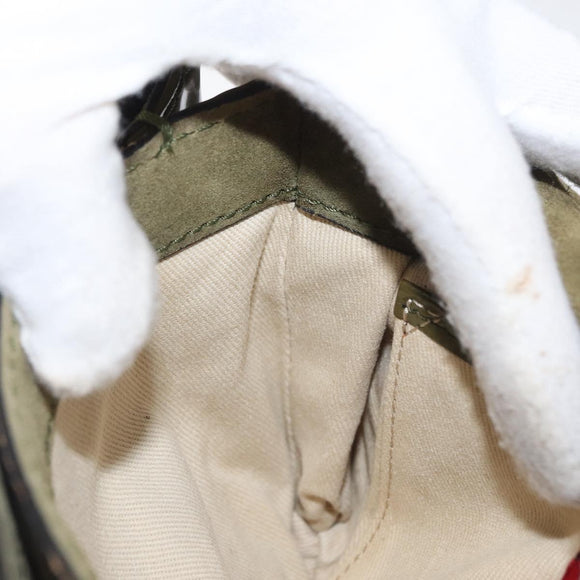 VALENTINO Studs Chain Shoulder Bag Enamel Khaki Gold Auth bs31799