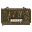 VALENTINO Studs Chain Shoulder Bag Enamel Khaki Gold Auth bs31799-13