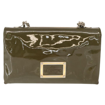 VALENTINO Studs Chain Shoulder Bag Enamel Khaki Gold Auth bs31799 - 0