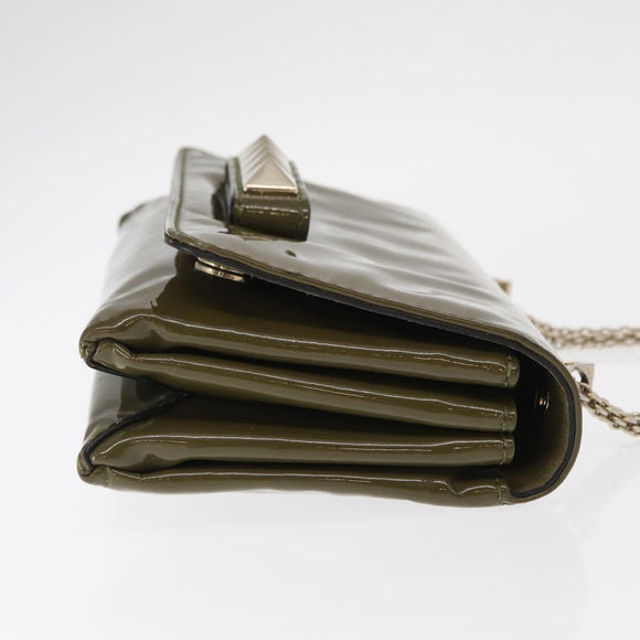 VALENTINO Studs Chain Shoulder Bag Enamel Khaki Gold Auth bs31799
