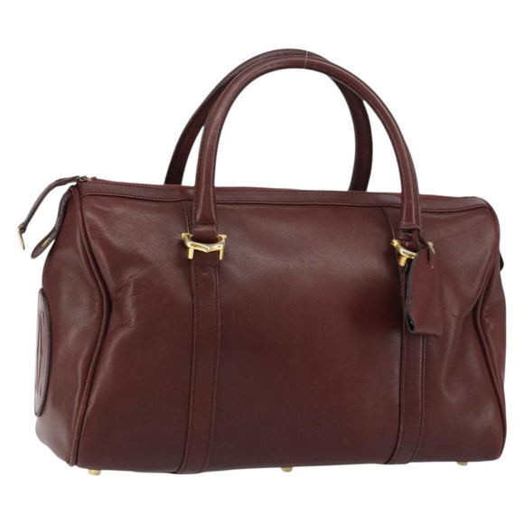 CARTIER Must Line Boston Bag Leather Bordeaux Gold Auth bs31802