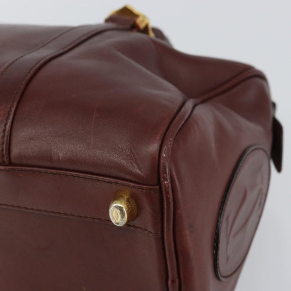CARTIER Must Line Boston Bag Leather Bordeaux Gold Auth bs31802