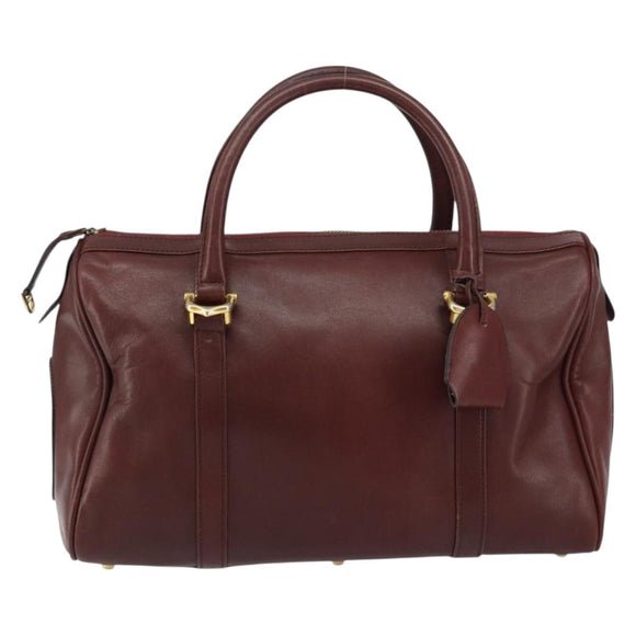 CARTIER Must Line Boston Bag Leather Bordeaux Gold Auth bs31802