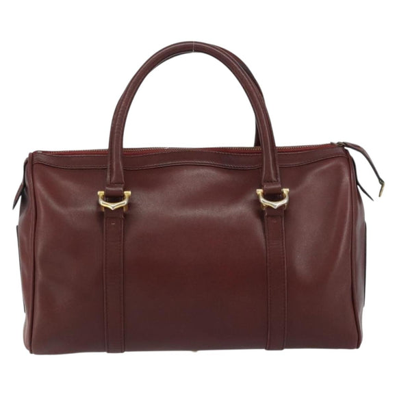 CARTIER Must Line Boston Bag Leather Bordeaux Gold Auth bs31802