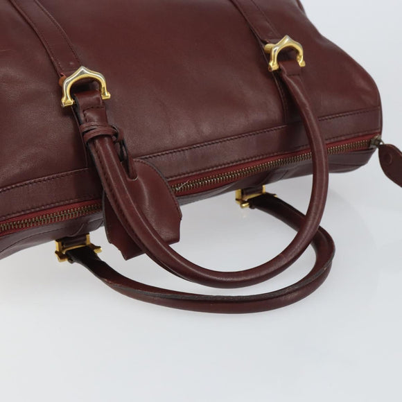 CARTIER Must Line Boston Bag Leather Bordeaux Gold Auth bs31802