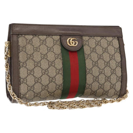 GUCCI GG Supreme Chain Web Sherry Line Bag PVC Beige Gold 503877 Auth bs31805