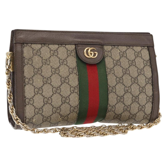GUCCI GG Supreme Chain Web Sherry Line Bag PVC Beige Gold 503877 Auth bs31805