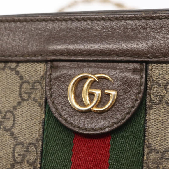 GUCCI GG Supreme Chain Web Sherry Line Bag PVC Beige Gold 503877 Auth bs31805