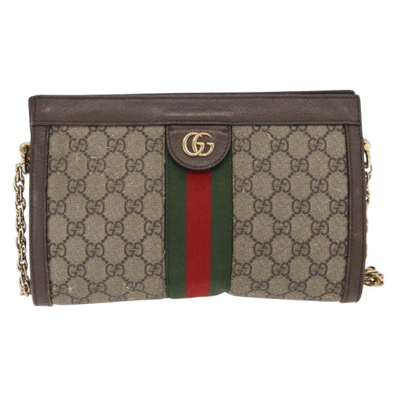GUCCI GG Supreme Chain Web Sherry Line Bag PVC Beige Gold 503877 Auth bs31805