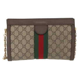 GUCCI GG Supreme Chain Web Sherry Line Bag PVC Beige Gold 503877 Auth bs31805 - 0