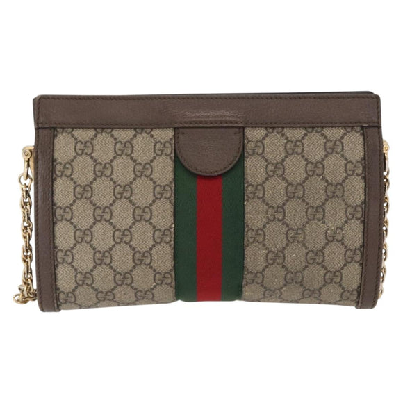 GUCCI GG Supreme Chain Web Sherry Line Bag PVC Beige Gold 503877 Auth bs31805