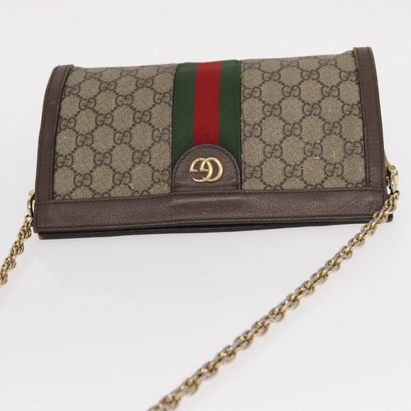GUCCI GG Supreme Chain Web Sherry Line Bag PVC Beige Gold 503877 Auth bs31805