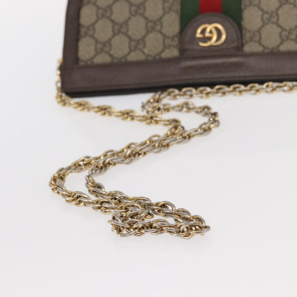 GUCCI GG Supreme Chain Web Sherry Line Bag PVC Beige Gold 503877 Auth bs31805