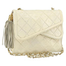 CHANEL Matelasse Chain Shoulder Bag Lamb Skin White Gold CC Auth bs31806-1