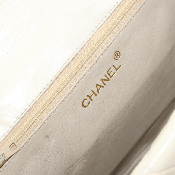 CHANEL Matelasse Chain Shoulder Bag Lamb Skin White Gold CC Auth bs31806