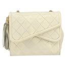 CHANEL Matelasse Chain Shoulder Bag Lamb Skin White Gold CC Auth bs31806-2